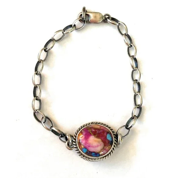 Navajo Pink Dream Mohave & Sterling Silver Link Bracelet - Picture 7 of 7